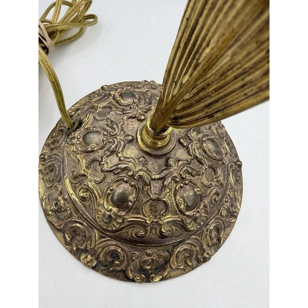 Vintage Tulip Flower Filigree Metal Table Lamp Antique Gold Tone Boho Heyco